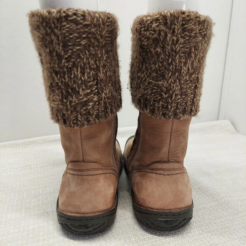 Keen Suede Leather Knit Sweater Cuff Boots Brown Mid Calf Womens Size 9
